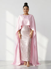Load image into Gallery viewer, Bridal Satin Caped Brocade Evening Gown
